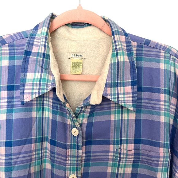 LL Bean Purple Plaid Fleece Lined Flannel Button Up Shirt Women's Plus Size 2XL - Picture 2 of 7